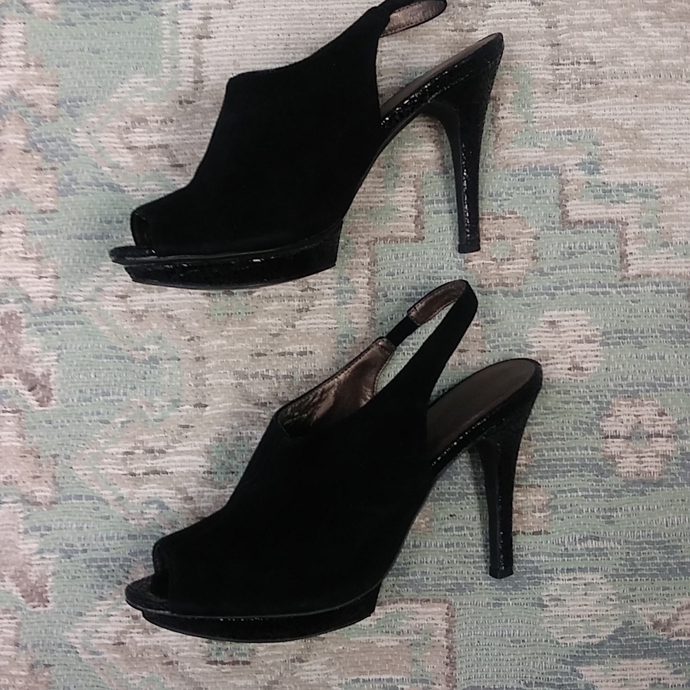 Moda Black Peep-Toe Platform Sling-Backs - image 2